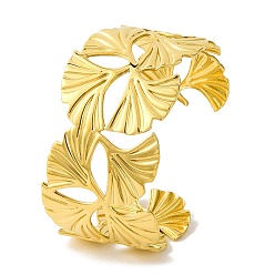 Золотой Ионное покрытие (ip) гинкго 304 браслеты-манжеты из нержавеющей стали для женщин, золотые, внутренний диаметр: 2x2-3/8 дюйм (5x6 см)