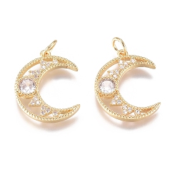 Золотой Латунные микро проложить кубического циркония подвески, с целью перехода в кольце, долговечный, луна, прозрачные, золотые, 18.5x14.5x2.5 мм, отверстие : 1.8 мм