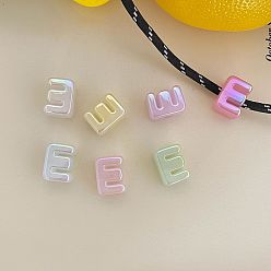 Letter E Cuentas acrílicas con letras y baño UV, abalorios de grande agujero, jalea de imitación, iridiscente, letra e, 19.8~21x8.7~20.5x13.6~13.8 mm, agujero: 6.3 mm