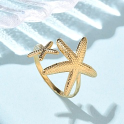 Настоящее золото 18K 304 из нержавеющей стали манжеты кольца, ионное покрытие (ip), морская звезда, реальный 18 k позолоченный, внутренний диаметр: 18 мм