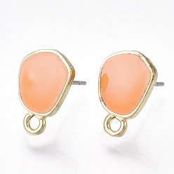 Сэнди Коричневый Сплав серьги выводы, с непокрытыми штифтами, эмаль и петля, золотой свет, песчаный коричневый, 13.5x9.5 мм, отверстия: 1.6 мм, штифты: 0.7 мм