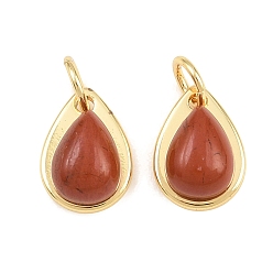 Red Jasper Natural Red Jasper Pendants, Brass Teardrop Bezeled Charms, Real 18K Gold Plated, Long-Lasting Plated, Cadmium Free & Lead Free, Rack Plating, 11x8x5mm, Hole: 3mm