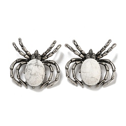 Говлит Природные подвески Говлит, прелести паука, с реечной накладкой из латуни с фурнитурой под античное серебро, без кадмия и без свинца, 36x36x7.5 мм, отверстие : 3x5.5 мм