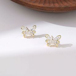 Золотой Серьги-гвоздики из циркония, бабочка, золотые, 19x10.8 мм