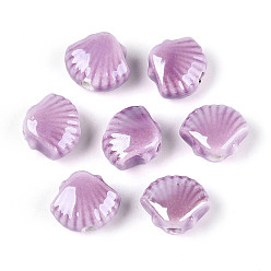 Средний Фиолетовый Фарфоровые бусины ручной работы, формы раковины, яркие глазированный фарфор, средне фиолетовый, 9.5~10x11.5~12x6~6.5 мм, отверстие : 1.6~2 мм