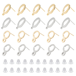 (52) Непрозрачная лаванда 40 шт 4 стиль 201 серьги-гвоздики из нержавеющей стали, с горизонтальными петлями и 316 штифтом из нержавеющей стали, кольцо и овальные, с 50 пластиковыми ушными гайками, золотые и нержавеющая сталь цвет, 14x9~9.5 мм, отверстие : 1~2.1 мм, штифты : 0.7 мм, 10 шт / стиль