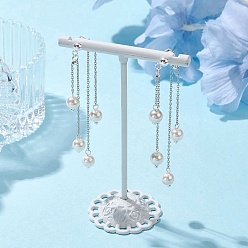 Plata Aretes de perlas naturales en la parte delantera y trasera, aretes con borlas y cadenas de aleación, plata, 72x6 mm