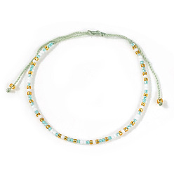 Светло-зеленый Богемный стиль стеклянные круглые бусины плетеные браслеты из бисера, регулируемые женские браслеты из полиэстера, светло-зеленый, внутренний диаметр: 11 дюйм (28 см)