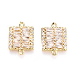 Золотой Латунные подвески из прозрачного кубического циркония, квадратные ссылки, долговечный, золотые, 13x18.5x3 мм, отверстие : 1~1.2 мм