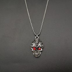Skull Кулон из сплава рубина и горного хрусталя 667 цепочки из нержавеющей стали, цвет нержавеющей стали, череп, 23.62~27.56 дюйм (60~70 см)