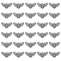 Античное Серебро 30 подвеска из сплава, череп и мотылек, античное серебро, 27x43x3 мм, отверстие : 2.3 мм