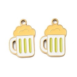 Белый 304 нержавеющей стальной эмали подвески, пиво, ионное покрытие (ip), реальный 18 k позолоченный, белые, 16.5x11x1.5 мм, отверстие : 1.6 мм