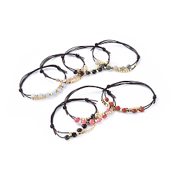 Gemischte Stein Rindslederband Armbänder, mit natürlichen facettierten Mischsteinperlen und Messingwürfelperlen, 2-1/4 Zoll (5.7 cm)