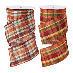 Разноцветный 2рулоны 2 стили полиэфирная лента, с краем из железной проволоки, для аксессуаров для одежды, украшение подарка, красочный, 2-1/2 дюйм (63 мм), около 9.84 ярдов (9 м) / комплект