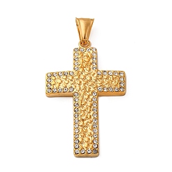 Золотой 304 подвески из нержавеющей стали, со стразами, крест очарование, вакуумное покрытие pvd, золотые, 46x29x4.5 мм, отверстие : 9x4 мм