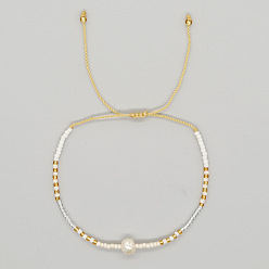 Белый Браслеты из плетеного бисера в богемном стиле, украшенные стеклянными бусинами и искусственным жемчугом., Регулируемые браслеты из плетеного нейлонового шнура для женщин, белые, 11.02 дюйм (28 см)