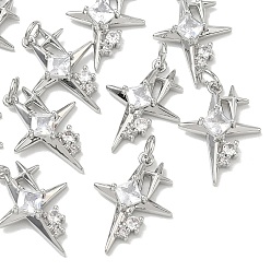 Platinum SHEGRACE Brass Pave Clear Cubic Zirconia Pendants, Star Charms, Cadmium Free & Lead Free & Nickel Free, Platinum, 21x15x4.5mm, Hole: 3mm