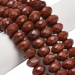 Красный Камень Натуральные красные яшмы бусы пряди, рондель, граненые, 9.5~10x6~7 мм, отверстие : 1~1.2 мм, около 58~60 шт / нитка, 15.28~15.47 дюйм (38.8~39.3 см)