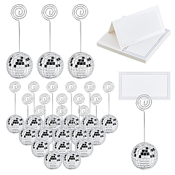 Серебро Держатель номера столика на дискотеке, в том числе бумажные карточки для рассадки гостей за столом, Кабошоны из стекла, железный держатель для заметок, серебряные, 49.5x45 мм