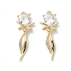 Настоящее золото 18K Латунные микро проложить кубического циркония подвески, сердце, реальный 18 k позолоченный, 26.5x9x3.5 мм, отверстие : 1.2 мм