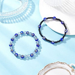 (52) Непрозрачная лаванда 2 шт. 2 цветов браслеты из бусин ручной работы в технике лэмпворк для мужчин и женщин, злые глаза, со стеклянным бисером и стеклом, разноцветные, внутренний диаметр: 2-1/8~2-1/4 дюйм (5.3~5.6 см), 1 шт / цвет