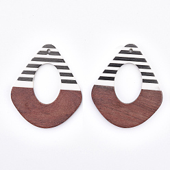 Sienna Resin & Wood Pendants, teardrop, Sienna, 49x41x3~4mm, Hole: 2mm