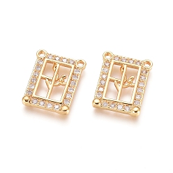 Golden Brass Micro Pave Clear Cubic Zirconia Pendants, Long-Lasting Plated, Rectangle, Golden, 15.5x12x2mm, Hole: 1.2mm