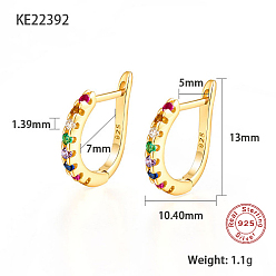 Настоящее золото 18K 925 Серьги-кольца из стерлингового серебра с микропаве и цветными циркониями, с печатью 925, реальный 18 k позолоченный, 13x10.4 мм