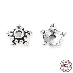 Античное Серебро 925 шарики из стерлингового серебра, цветок, античное серебро, 6.5x2.5 мм, отверстие : 1.3 мм