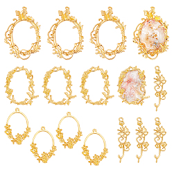 Golden Zinc Alloy Open Back Bezel, Oval with Floral, Cadmium Free & Lead Free, Golden, 38~58x12~39x3.5~7mm, Hole: 1.2~1.6x1.2~2mm, 4pcs/set