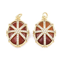 Plaqué 18K Or Véritable Pendentifs à facettes en cornaline naturelle, Breloques ovales serties de micro-pavés de zircon cubique transparent en laiton, plaqué longue durée, sans cadmium et sans plomb, crémaillère plaquage, réel 18 k plaqué or, 23.5x16x8.5mm, Trou: 3mm