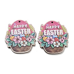 Цветок Деревянные подвески с односторонним принтом, пасхальные прелести, цветок, 45.5x40.5x2.5 мм, отверстие : 2 мм