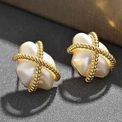 Золотой Серьги-гвоздики из латуни abc пластика с имитацией жемчуга, самородки, золотые, 20x15 мм