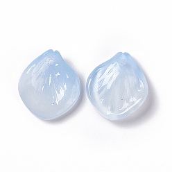 Light Sky Blue Electroplate Glass Pendant, Flower Petal Charms, Light Sky Blue, 20x18x4mm, Hole: 1.2mm