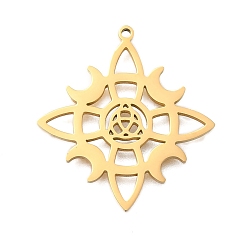 Настоящее золото 18K 304 подвески из нержавеющей стали, лазерная резка, узел ведьмы с лунным амулетом, реальный 18 k позолоченный, 26x24x1 мм, отверстие : 1.2 мм