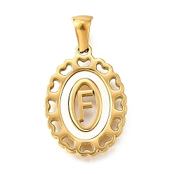 Letter F Золотые подвески 304 из нержавеющей стали, с оболочкой, полый овал с сердцем, Буква F, 23x16.5x2 мм, отверстие : 5.5x3 мм