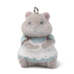 Mouse Подвески из непрозрачной смолы с меховой отделкой на тему животных, с платиновыми тоновыми железными петлями, темно-серый, мышь очарование, 30.5x21x18 мм, отверстие : 2 мм