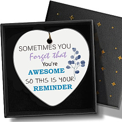 Лист Подвесные украшения из печатного фарфора, с веревкой и коробкой, сердце, лист, 72x76x3 мм