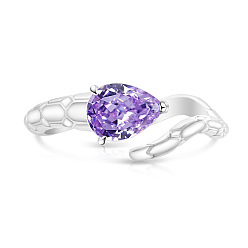 Orchidéeée Moyen Bagues manchette ouvertes en laiton pavé de zirconiums cubiques, serpent, argenterie, moyen orchidée, taille us 14 (23 mm)