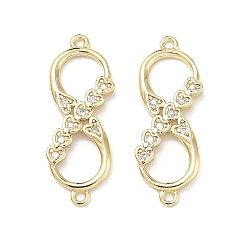 Прозрачный Латунные микропаве подвески в виде сердца и знака бесконечности с кубическим цирконием, реальный 16 k позолоченный, прозрачные, 27x10x2.5 мм, отверстие : 1.2 мм