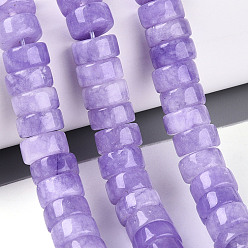 Средний Фиолетовый Окрашенные природные белый нефрит бисер пряди, диск, Heishi бусы, средне фиолетовый, 10~10.5x4.5~6.5 мм, отверстие : 1~1.2 мм, около 60~78 шт / нитка, 14.57~15.16'' (37~38.5 см)