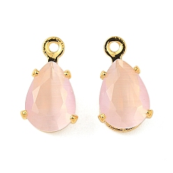 Лавандовый румянец Латунные микро проложить кубического циркония прелести, без кадмия и без свинца, слеза, золотые, лавандовый румянец, 9.5~10.5x5~6x4~5 мм, отверстие : 0.9~1.2 мм