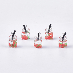 Помидор Стеклянные подвески для бутылок, со смолой и полимерной глиной, пластиковые и железные находки, сок, платина, помидор, 18~23x11~14x11 мм, отверстие : 1.8 мм