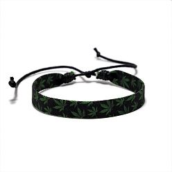Черный Плетеные браслеты из ткани и вощеного шнура с напечатанным узором в виде кленового листа для мужчин и женщин, чёрные, 10-1/4x3/8 дюйм (26x1 см)
