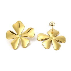 Real 18K Gold Plated 304 Stainlee Steel with Rhinestone Studs Earring, Flower, Real 18K Gold Plated, 35x32.5mm