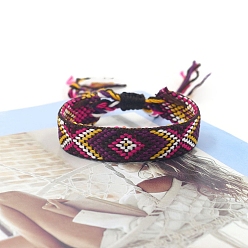 Коричневый Женские браслеты на плоской подошве из полиэстера в этническом стиле с ромбическим шнуром, регулируемый браслет с кисточкой, кофе, 5-7/8 дюйм (15 см)