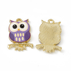 Средний Синий Шифер Подвески из окрашенного сплава, очарование совы, без кадмия, без никеля и без свинца, золотые, средний грифельно-синий, 21.5x15x2.3 мм, отверстие : 2 мм