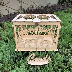 Papaya Látigo Caja rectangular para tarjetas de boda de madera hueca con cerradura de hierro, Estuche para tarjetas de boda para recepción., Hucha de boda para decoración de fiestas., PapayaWhip, 22x31x23.5 cm