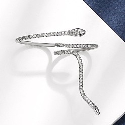 Платина Кольца-манжеты из змеиной латуни с микропаве из кубического циркония, открытые кольца для женщин, платина, внутренний диаметр: 41 мм