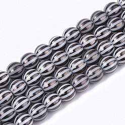 Черный Стеклянные бусины с гальваническим покрытием , круглый с полосой, чёрные, 8x7.5 мм, отверстие : 1.2 мм, около 40 шт / нитка, 11.8 дюйм